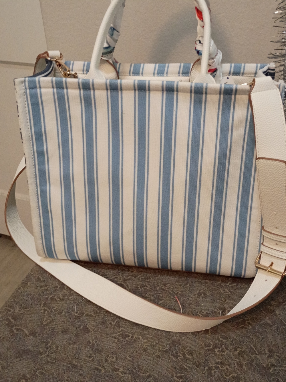 Nanette Lepore Two-Way Striped Tote with Scarf - Picture 4 of 11